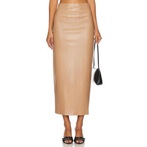 Camila Coelho Bruna Neutral Maxi Skirt Smooth faux leather  size S $228msrp